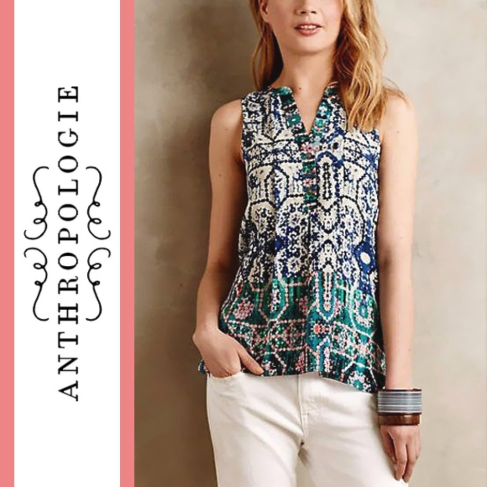 Anthropologie/Vanessa Virginia | 'Massi' Mosaic Printed Silk Top